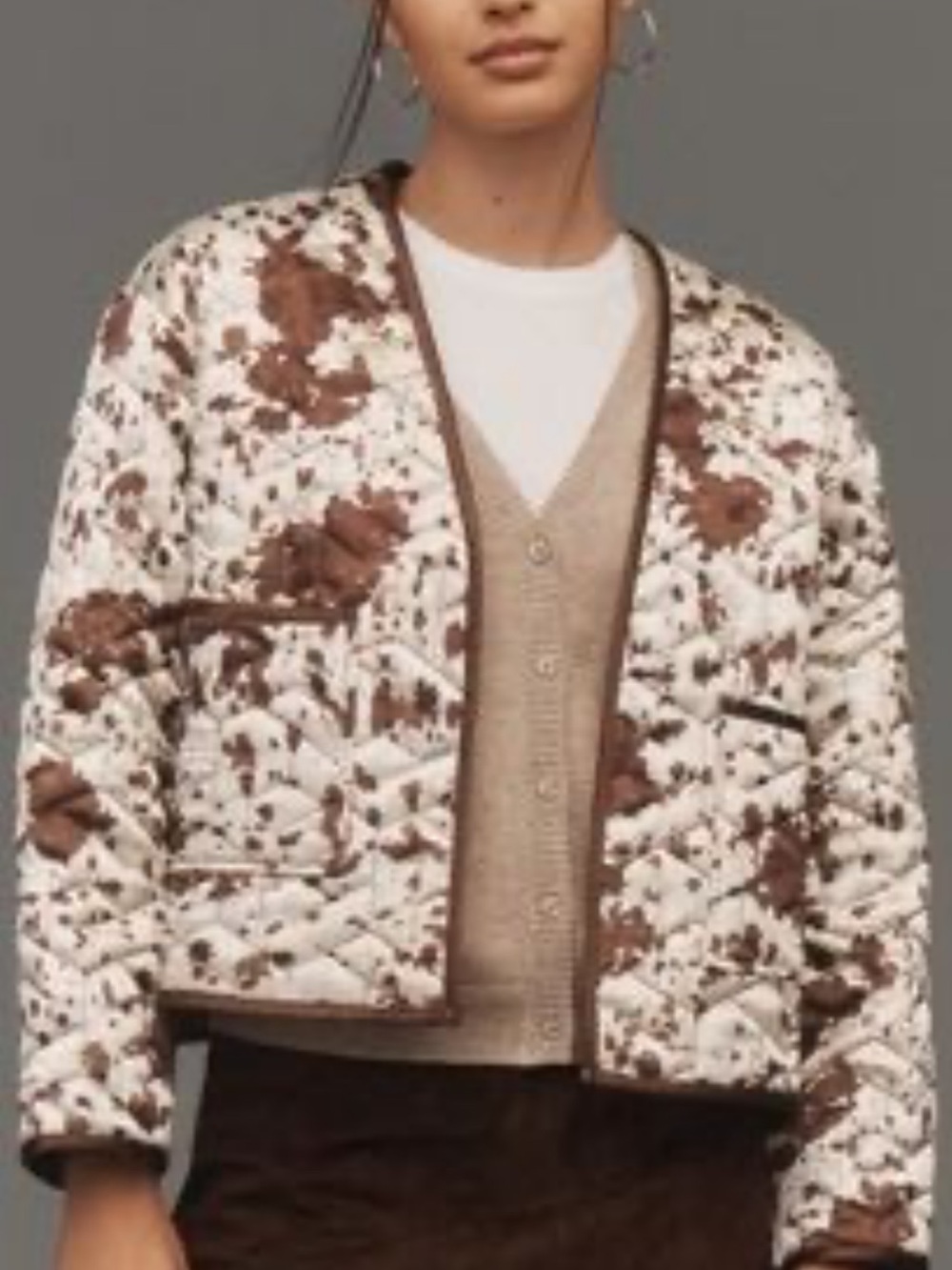 Maeve Anthropologie Cow Print Quilted Puffer Jacket Sold Out NWT